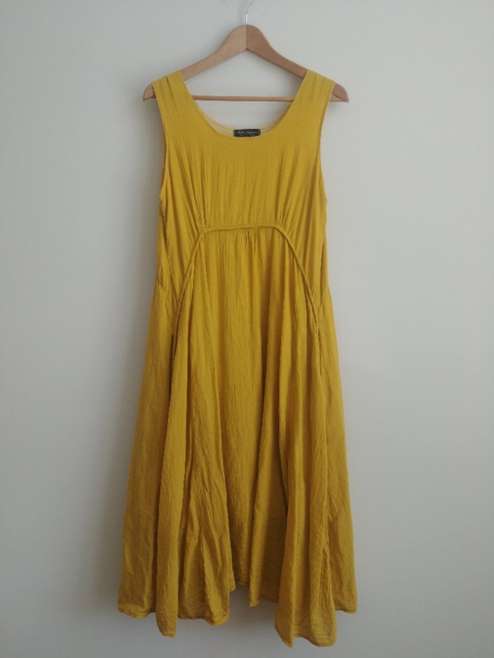 100% soft cotton sleeveless deep yellow flowy midi dress approx Medium